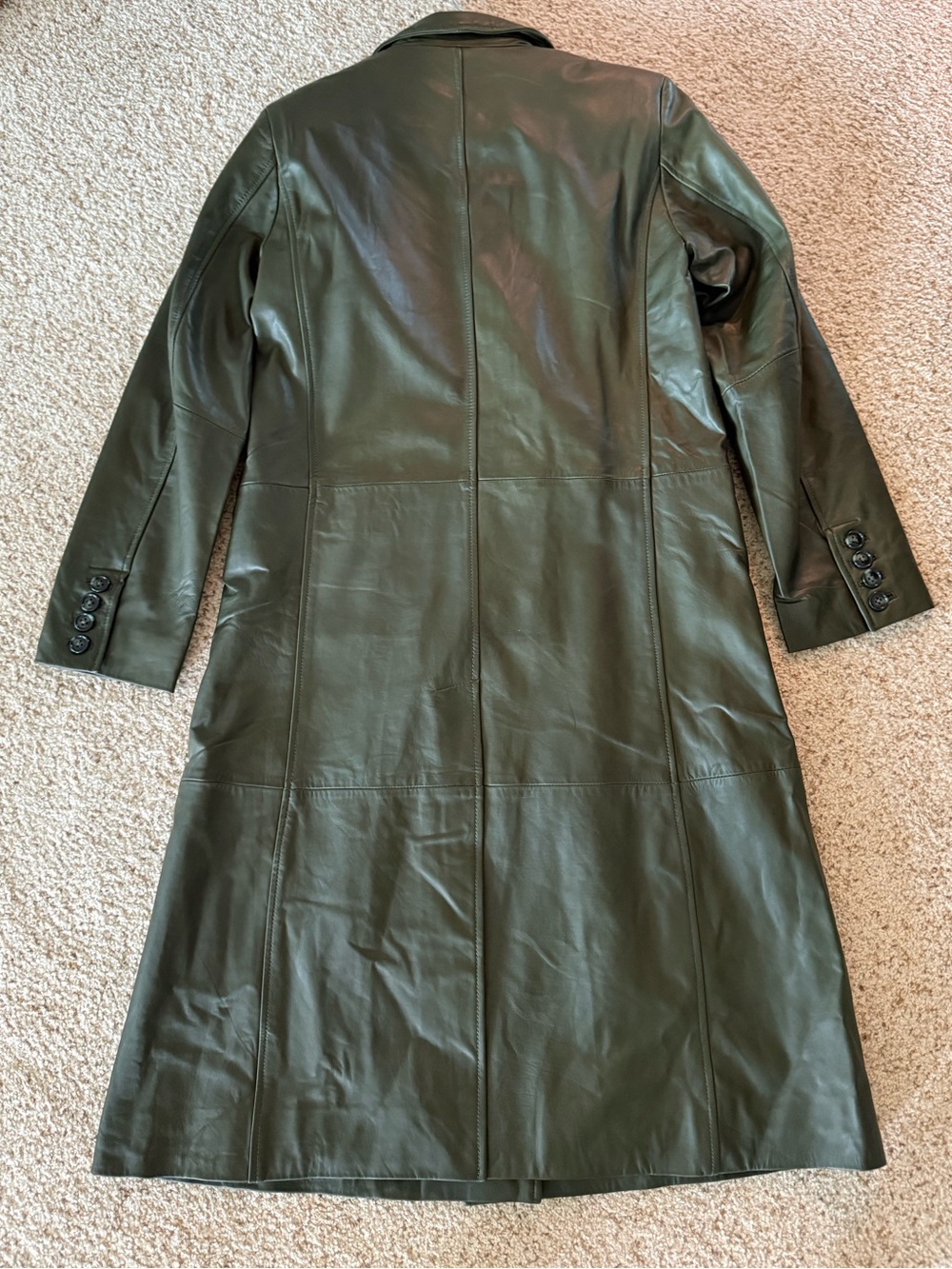NWT $698 Anthroplogie Leather Green Trenchcoat - Picture 5 of 13
